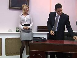 A blonde secretary on a work break with a big cock
